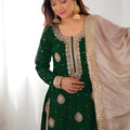 Trendy Dark Green Chinon Silk Embroidered Party Wear Sharara Suit with Dupatta