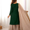Trendy Dark Green Chinon Silk Embroidered Party Wear Sharara Suit with Dupatta