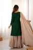 Trendy Dark Green Chinon Silk Embroidered Party Wear Sharara Suit with Dupatta