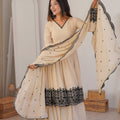Charming Cream Faux Georgette Embroidered Party Wear Sharara Suit with Dupatta