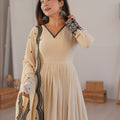 Charming Cream Faux Georgette Embroidered Party Wear Sharara Suit with Dupatta