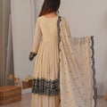 Charming Cream Faux Georgette Embroidered Party Wear Sharara Suit with Dupatta