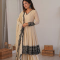 Charming Cream Faux Georgette Embroidered Party Wear Sharara Suit with Dupatta