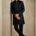 Stylish Black Donier Jacquard Wedding Wear Indo-Western Outfit for Men