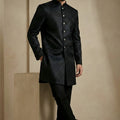 Stylish Black Donier Jacquard Wedding Wear Indo-Western Outfit for Men