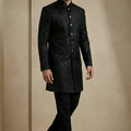 Stylish Black Donier Jacquard Wedding Wear Indo-Western Outfit for Men