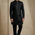 Stylish Black Donier Jacquard Wedding Wear Indo-Western Outfit for Men