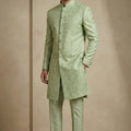 Stunning Pista Green Donier Jacquard Wedding Wear Indo-Western Outfit for Men