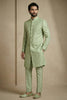 Stunning Pista Green Donier Jacquard Wedding Wear Indo-Western Outfit for Men