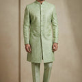 Stunning Pista Green Donier Jacquard Wedding Wear Indo-Western Outfit for Men