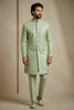 Stunning Pista Green Donier Jacquard Wedding Wear Indo-Western Outfit for Men