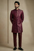 Awesome Maroon Donier Jacquard Wedding Wear Indo-Western Outfit for Men