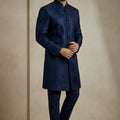 Fancy Navy Blue Donier Jacquard Wedding Wear Indo-Western Outfit for Men