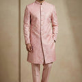 Charming Pink Donier Jacquard Wedding Wear Indo-Western Outfit for Men