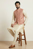 Elegant Gold Banarasi Dhupion Kurta Pyjama Set with Pink Jacquard Silk Jacket for Men
