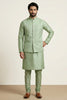 Fancy Pista Green Jacquard Silk Jacket with Banarasi Dhupion Kurta Pyjama Set for Men