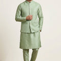 Fancy Pista Green Jacquard Silk Jacket with Banarasi Dhupion Kurta Pyjama Set for Men