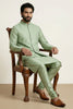 Fancy Pista Green Jacquard Silk Jacket with Banarasi Dhupion Kurta Pyjama Set for Men