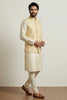 Amazing Gold Jacquard Silk Jacket with Banarasi Dhupion Kurta Pyjama Set for Men
