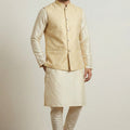 Amazing Gold Jacquard Silk Jacket with Banarasi Dhupion Kurta Pyjama Set for Men