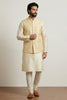 Amazing Gold Jacquard Silk Jacket with Banarasi Dhupion Kurta Pyjama Set for Men