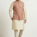 Handsome Pink Jacquard Silk Jacket with Gold Banarasi Dhupion Kurta Pyjama Set for Men