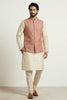 Handsome Pink Jacquard Silk Jacket with Gold Banarasi Dhupion Kurta Pyjama Set for Men