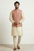 Handsome Pink Jacquard Silk Jacket with Gold Banarasi Dhupion Kurta Pyjama Set for Men