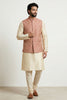 Handsome Pink Jacquard Silk Jacket with Gold Banarasi Dhupion Kurta Pyjama Set for Men