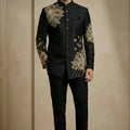 Premium Black Fandy Satin Silk Floral Embroidered Wedding Wear Jodhpuri Suit