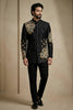Premium Black Fandy Satin Silk Floral Embroidered Wedding Wear Jodhpuri Suit