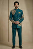 Fantastic Teal Green Fandy Satin Silk Floral Embroidered Wedding Wear Jodhpuri Suit