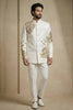 Elegant Off-White Fandy Satin Silk Floral Embroidered Wedding Wear Jodhpuri Suit