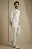 Elegant Off-White Fandy Satin Silk Floral Embroidered Wedding Wear Jodhpuri Suit