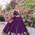 Royal Purple Vichitra Silk Embroidered Wedding Lehenga Choli with Dupatta