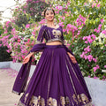 Royal Purple Vichitra Silk Embroidered Wedding Lehenga Choli with Dupatta