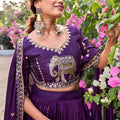 Royal Purple Vichitra Silk Embroidered Wedding Lehenga Choli with Dupatta