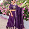 Royal Purple Vichitra Silk Embroidered Wedding Lehenga Choli with Dupatta