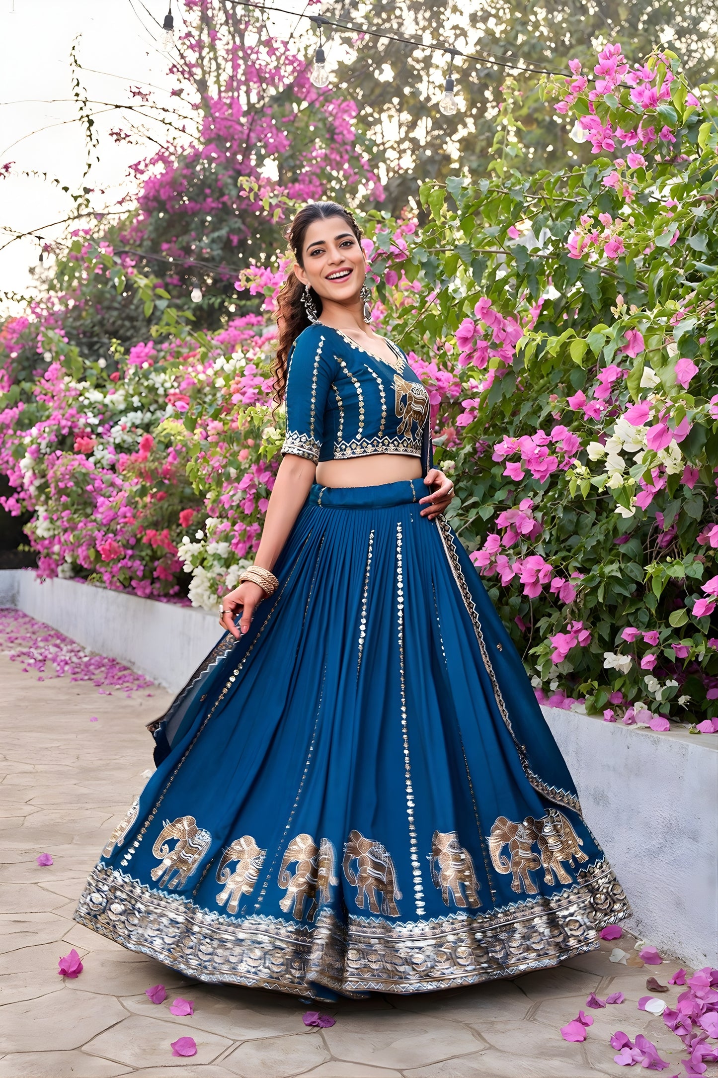 Elegant Teal Blue Vichitra Silk Embroidered Wedding Lehenga Choli with Dupatta