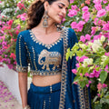 Elegant Teal Blue Vichitra Silk Embroidered Wedding Lehenga Choli with Dupatta
