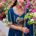 Elegant Teal Blue Vichitra Silk Embroidered Wedding Lehenga Choli with Dupatta
