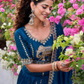 Elegant Teal Blue Vichitra Silk Embroidered Wedding Lehenga Choli with Dupatta