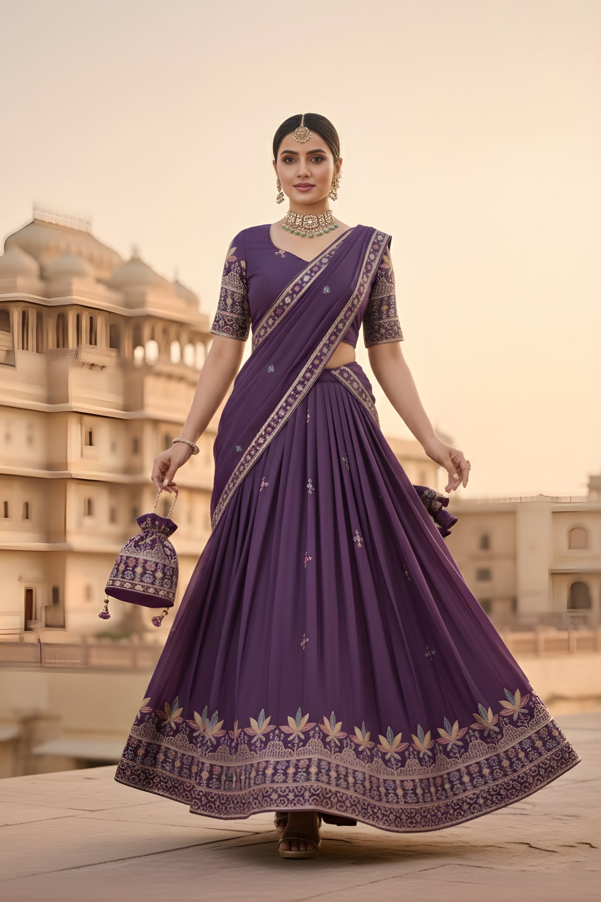 Trendy Purple Georgette Embroidered Wedding Lehenga Choli with Dupatta for Women