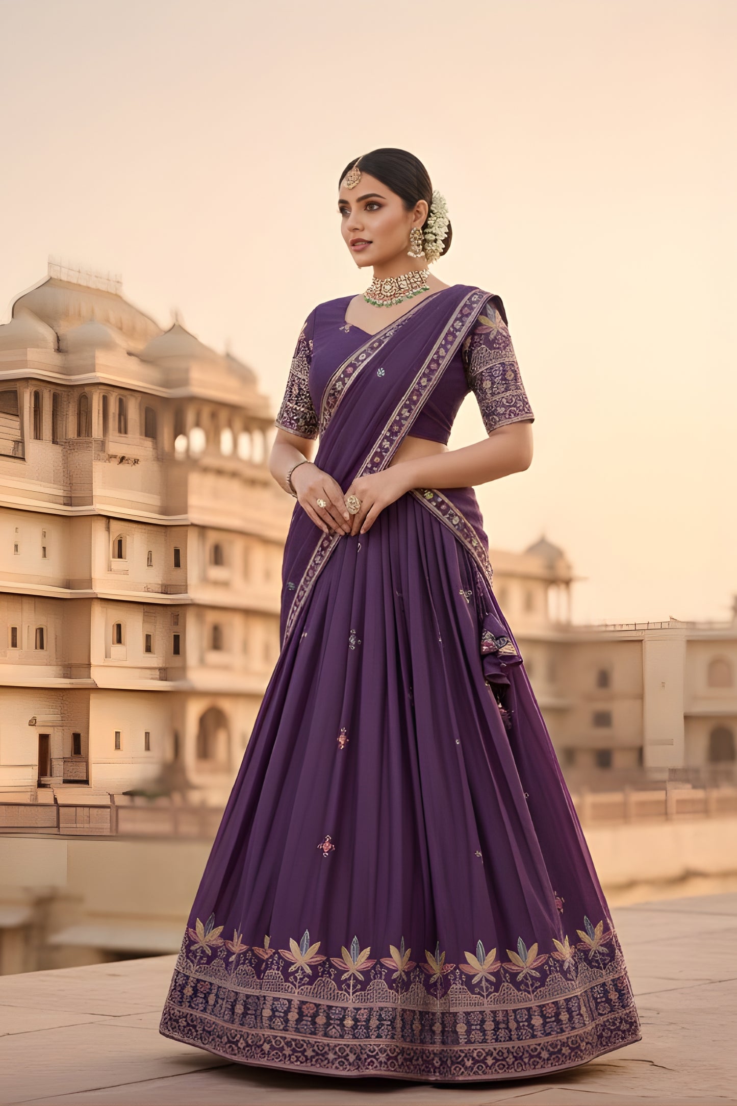 Trendy Purple Georgette Embroidered Wedding Lehenga Choli with Dupatta for Women
