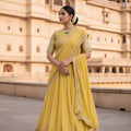 Outstanding Yellow Georgette Embroidered Wedding Lehenga Choli with Dupatta for Women