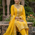 Designer Mustard Yellow GMY Silk Embroidered Straight Cut Salwar Suit with Dupatta for Women