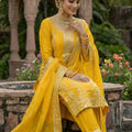 Designer Mustard Yellow GMY Silk Embroidered Straight Cut Salwar Suit with Dupatta for Women