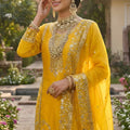 Designer Mustard Yellow GMY Silk Embroidered Straight Cut Salwar Suit with Dupatta for Women