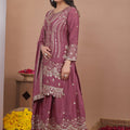 Awesome Mauve Natural Crepe Embroidered Palazzo Suit with Dupatta for Women