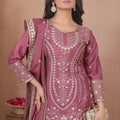 Awesome Mauve Natural Crepe Embroidered Palazzo Suit with Dupatta for Women